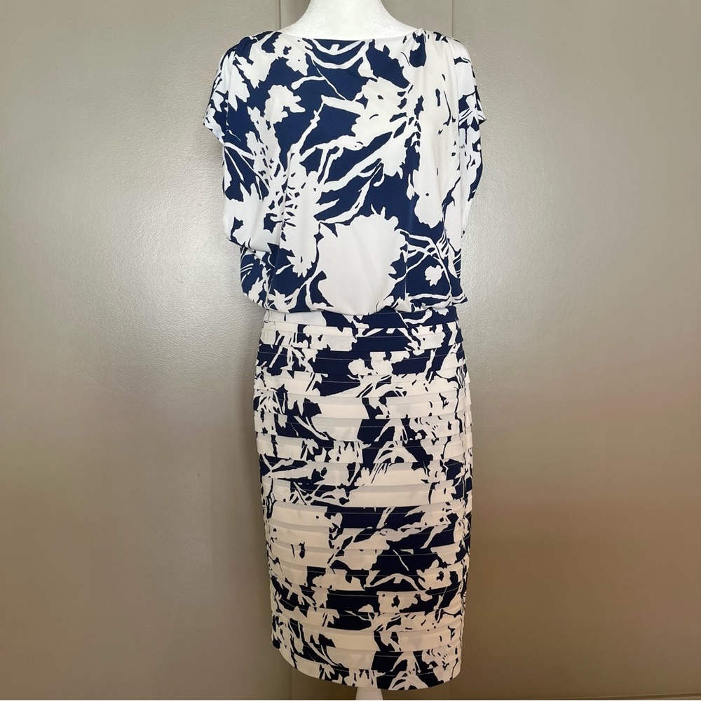Stretchy Adrianna Papell Blue & White Jersey Dress